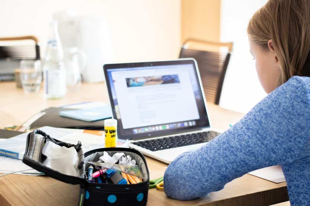 Student learning through classical education online on a laptop