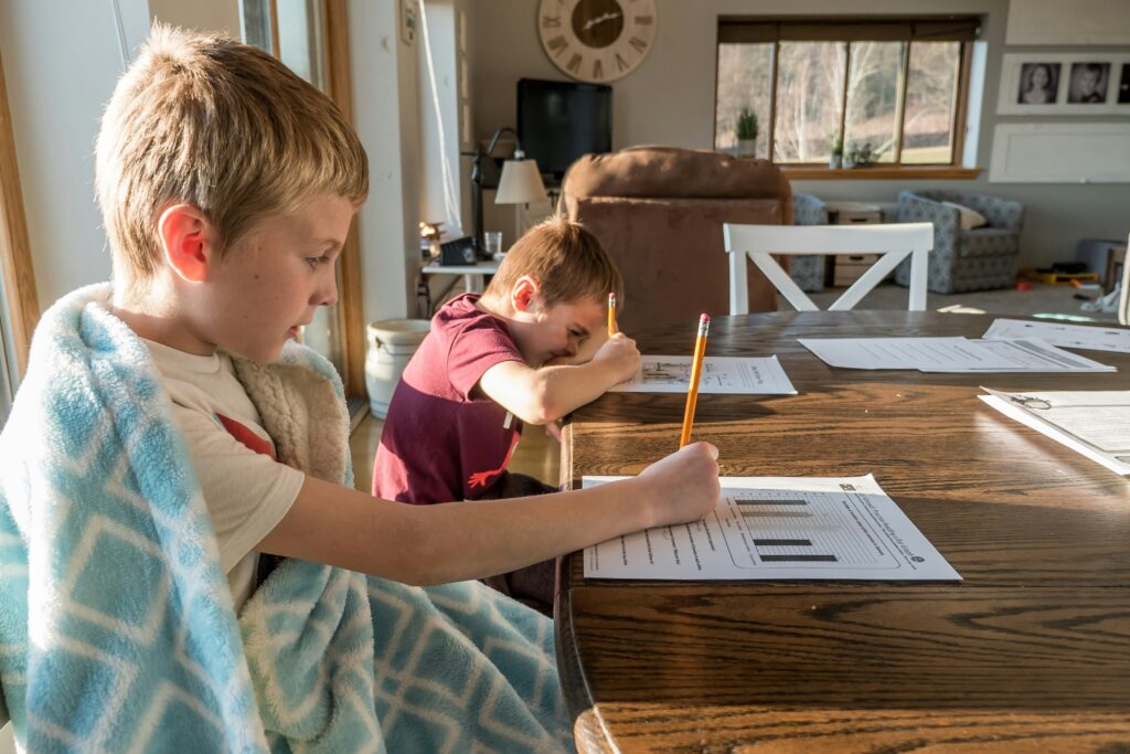 Parent and child starting homeschool together at home