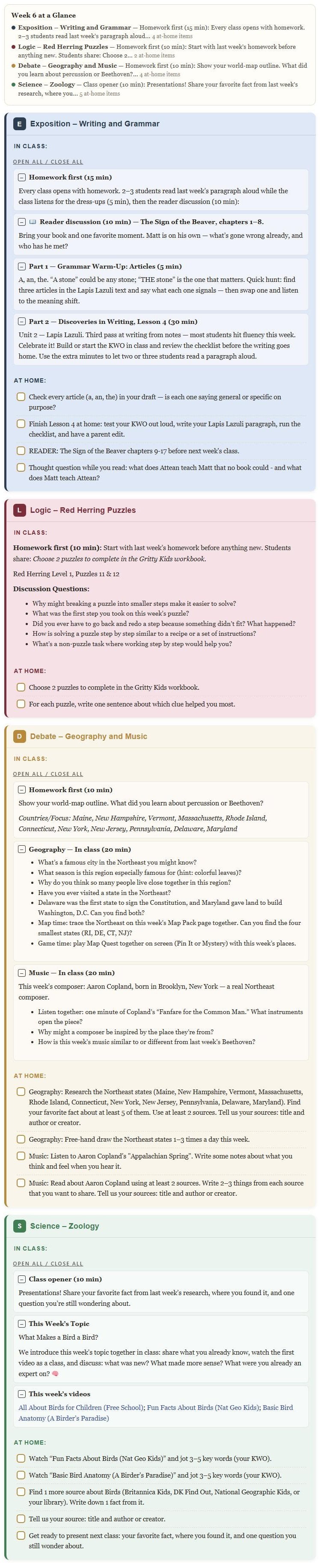 A sample week from the GCE agenda